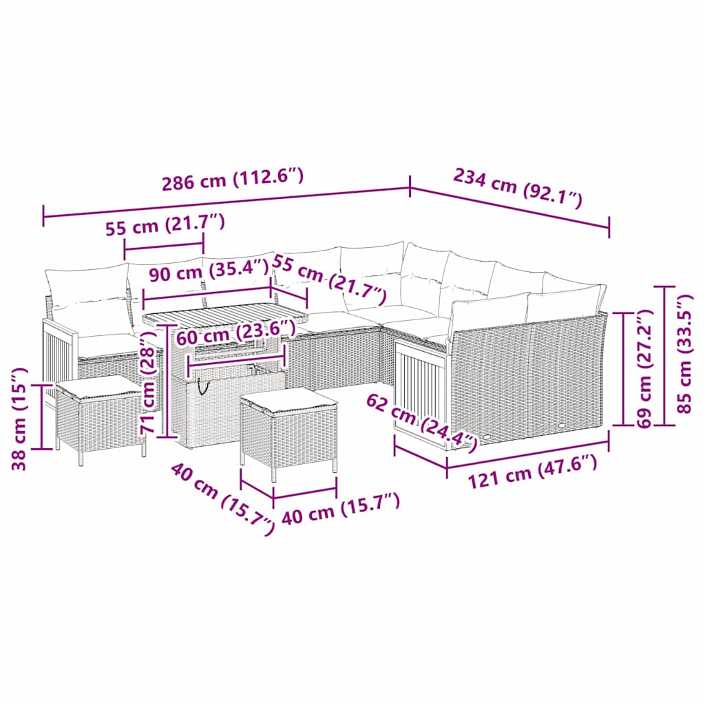 Σετ Καναπέ Κήπου 13 pcs Μαύρο και Κρέμα συνθετικό ρατάν - Pakobazaar