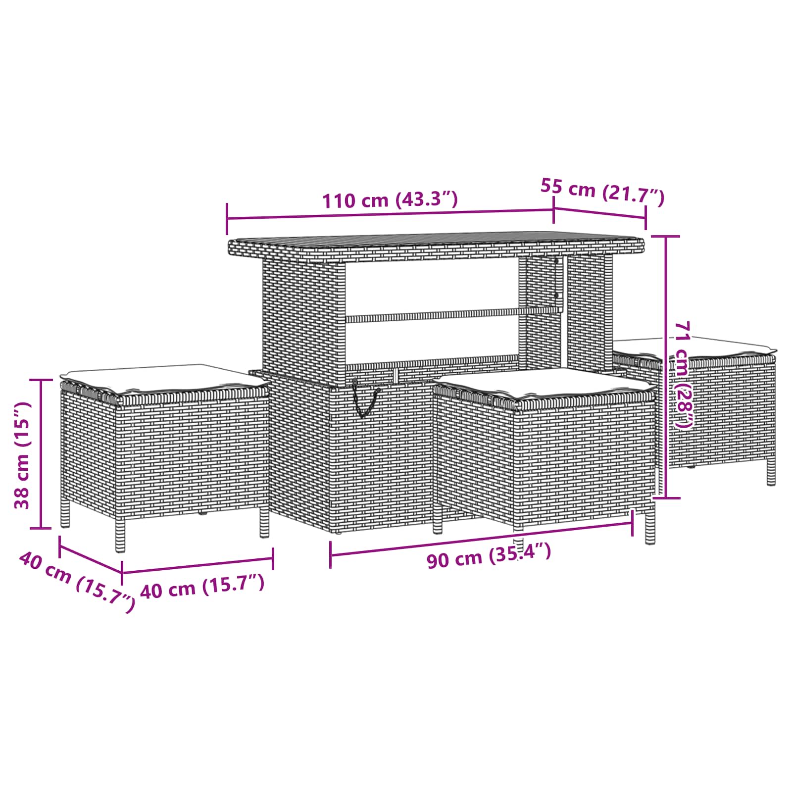 Σετ Καναπέ Κήπου με μαξιλάρι 14 pcs Μαύρο συνθετικό ρατάν