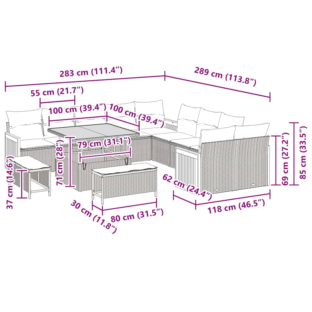 Σετ Καναπέ Κήπου 17 pcs Μαύρο και Κρέμα συνθετικό ρατάν