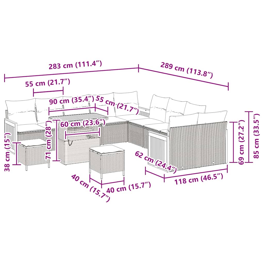 Σετ Καναπέ Κήπου με μαξιλάρι 13 pcs Γκρι συνθετικό ρατάν