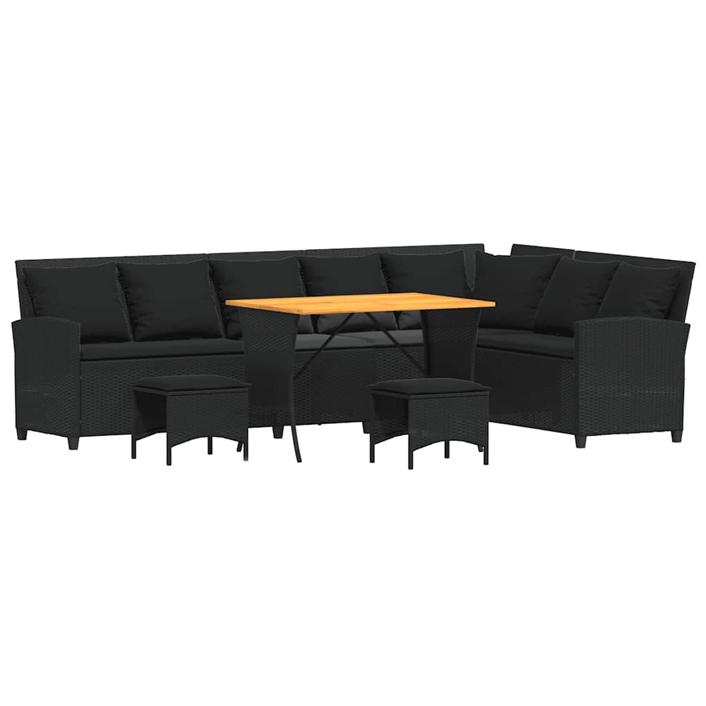 Σετ 4 τεμαχίων Καναπέδες κήπου με μαξιλάρια σε σχήμα L μαύρο