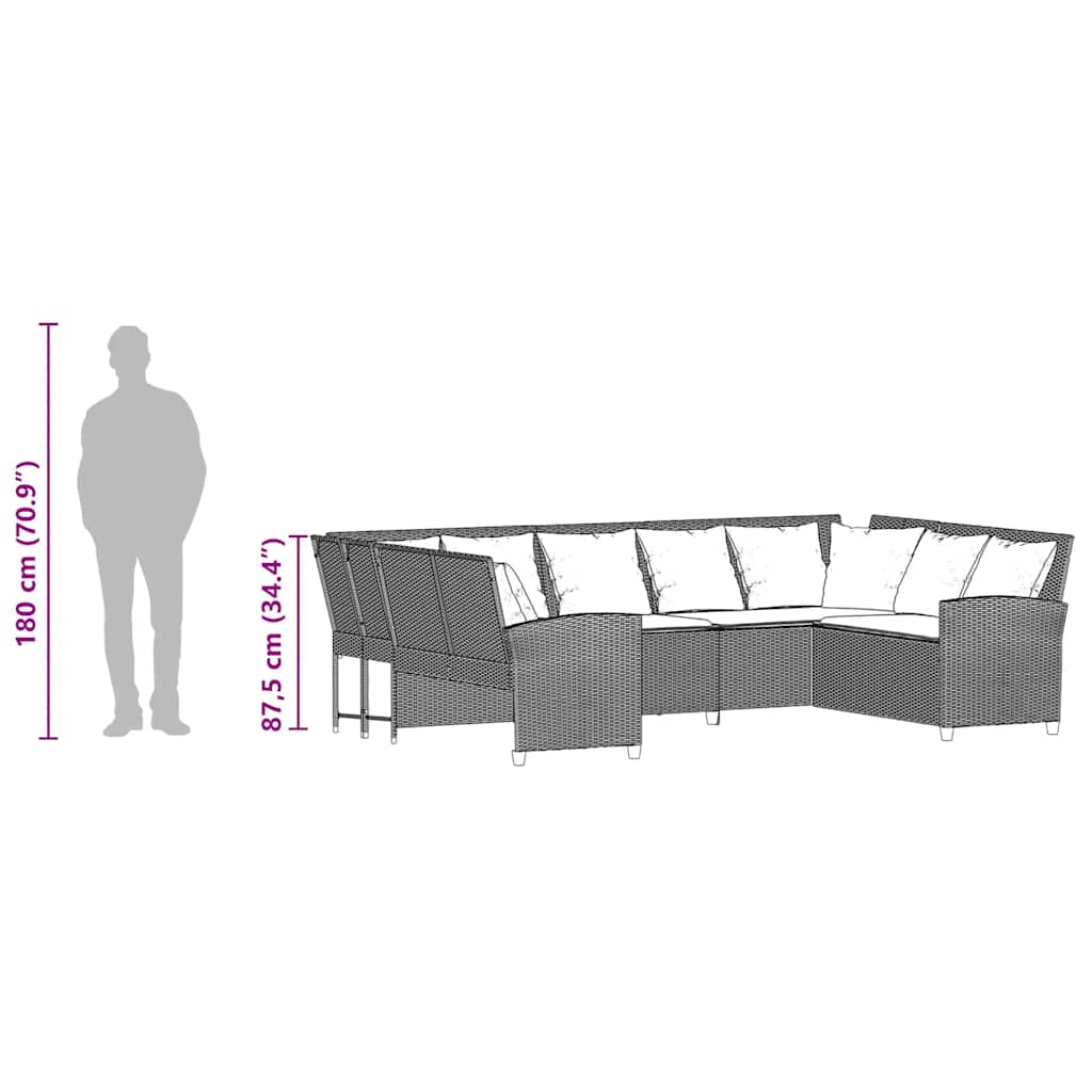 Καναπές κήπου με Μαξιλάρια Καφέ από Συνθετικό Ρατάν