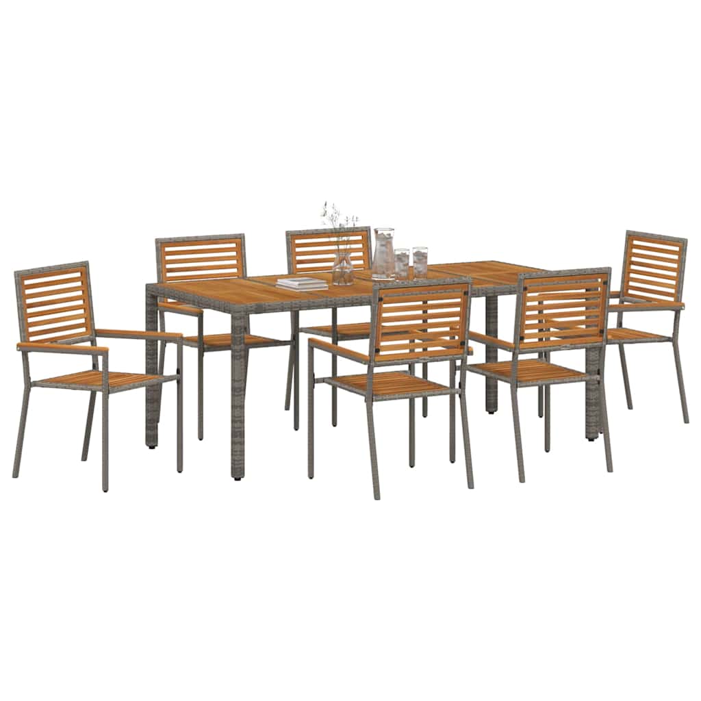 Σέτ φαγητού για κήπο 7 pcs Γκρι και Καφέ συνθετικό ρατάν