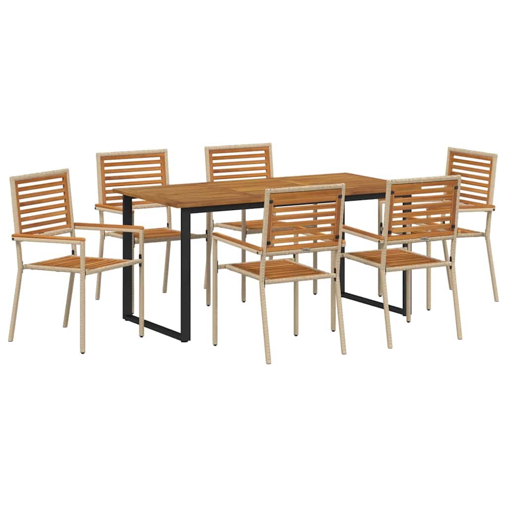Σέτ φαγητού για κήπο 7 pcs Μπεζ Στερεό Ξύλο Ακακίας - Pakobazaar