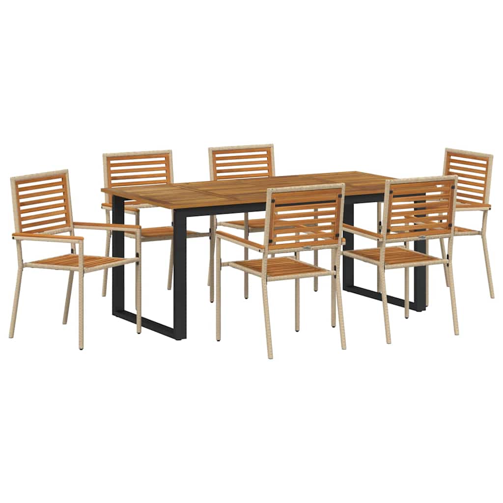 Σέτ φαγητού για κήπο 7 pcs Μπεζ Στερεό Ξύλο Ακακίας - Pakobazaar