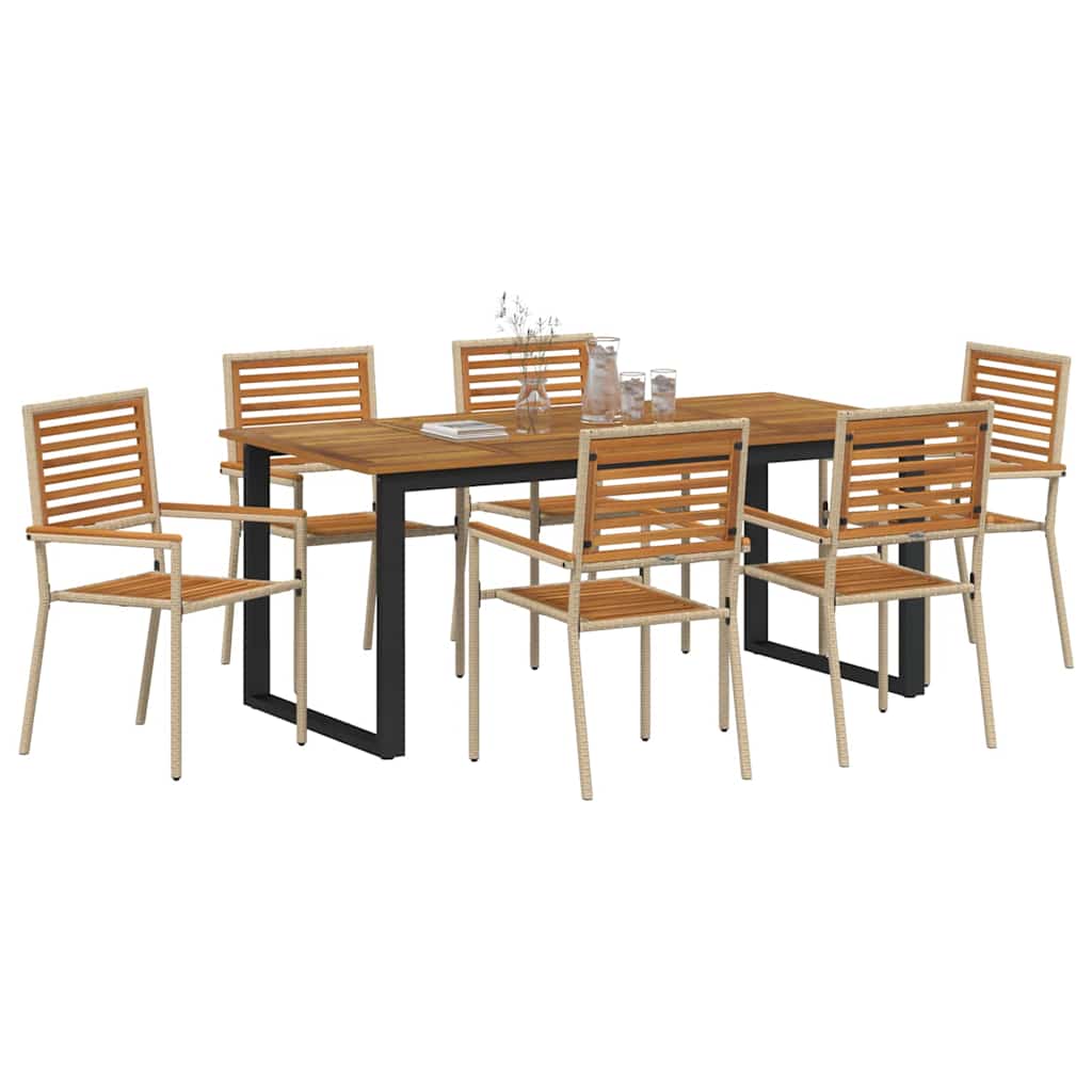 Σέτ φαγητού για κήπο 7 pcs Μπεζ Στερεό Ξύλο Ακακίας - Pakobazaar