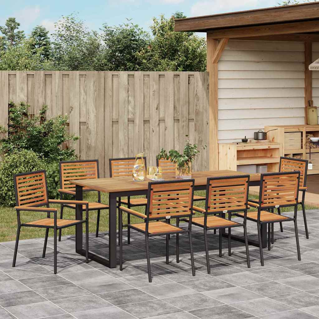 Σέτ φαγητού για κήπο 9 pcs Μαύρο Στερεό Ξύλο Ακακίας - Pakobazaar