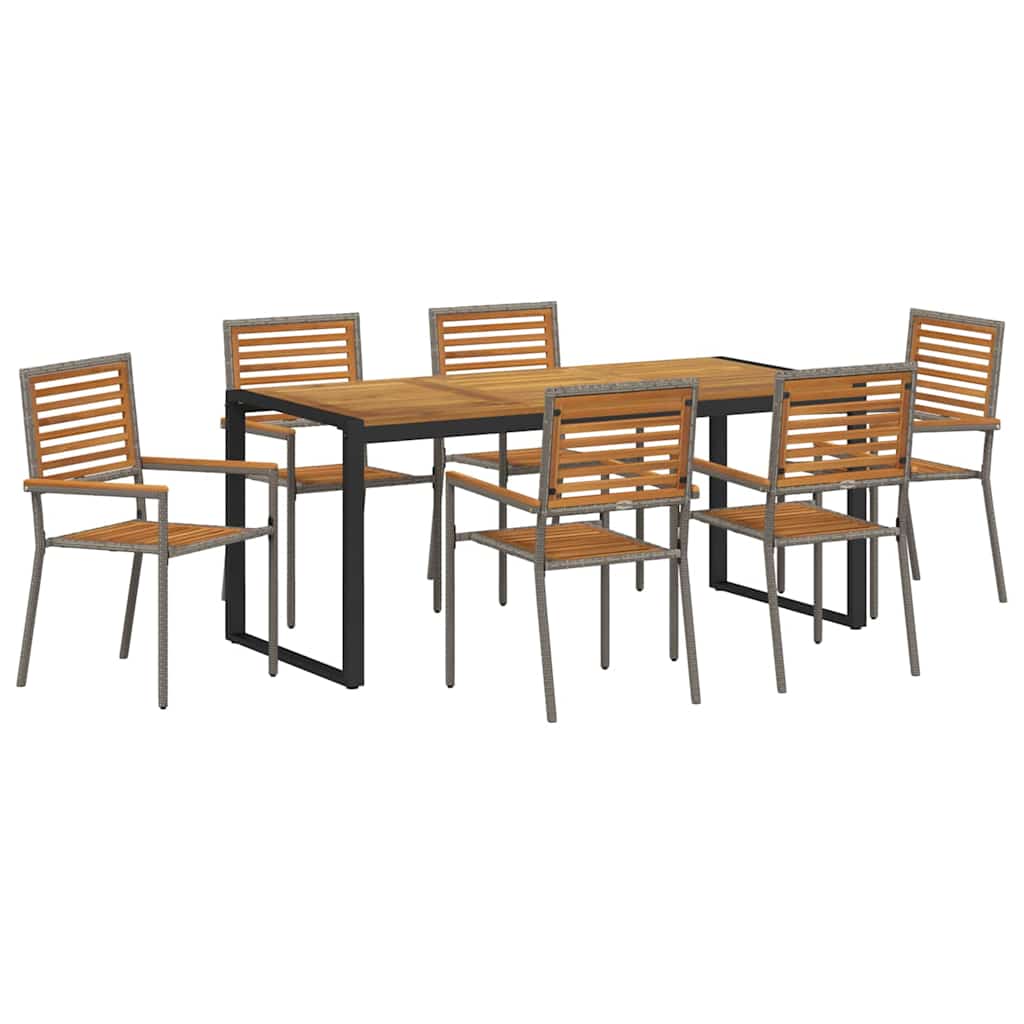 Σέτ φαγητού για κήπο 7 pcs Γκρι και Καφέ συνθετικό ρατάν - Pakobazaar