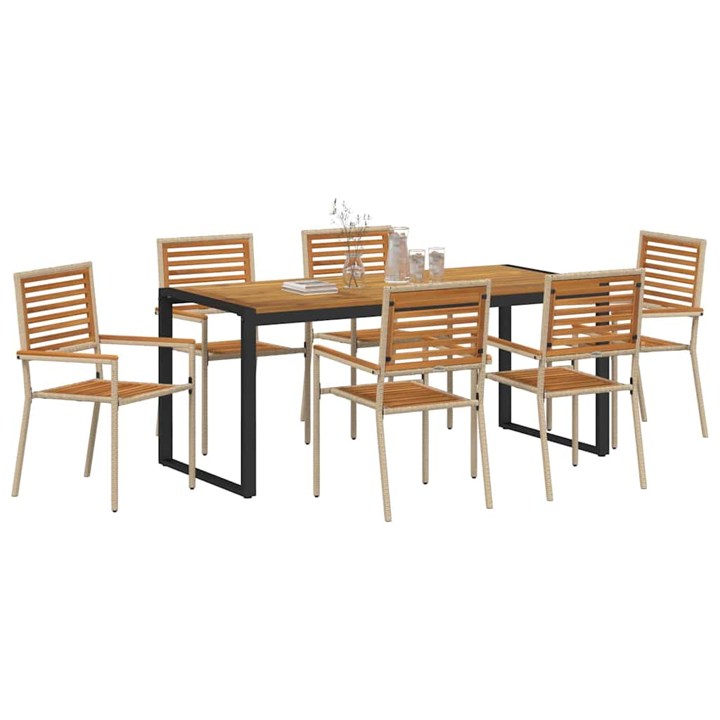 Σέτ φαγητού για κήπο 7 pcs Μπεζ και καφέ συνθετικό ρατάν - Pakobazaar