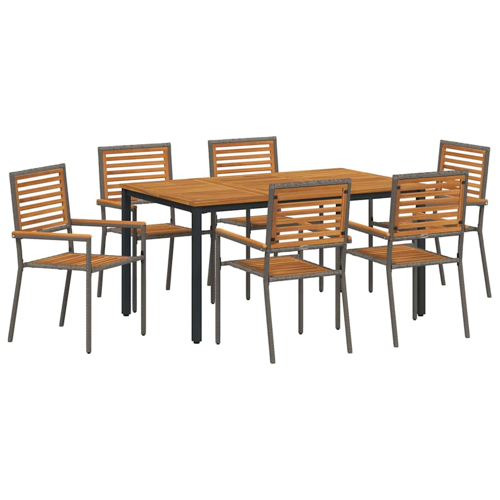 Σέτ φαγητού για κήπο 7 pcs Γκρι και Καφέ συνθετικό ρατάν - Pakobazaar