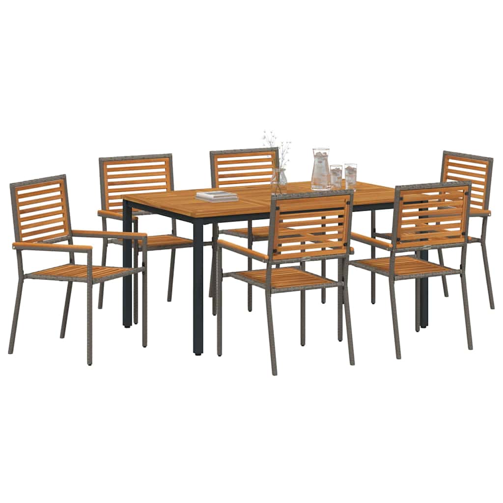 Σέτ φαγητού για κήπο 7 pcs Γκρι και Καφέ συνθετικό ρατάν - Pakobazaar