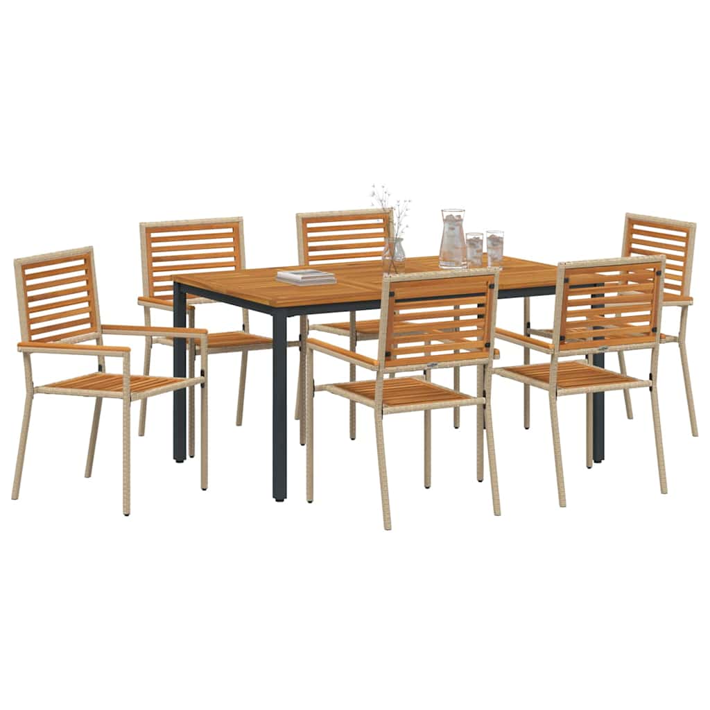 Σέτ φαγητού για κήπο 7 pcs Μπεζ και καφέ συνθετικό ρατάν - Pakobazaar