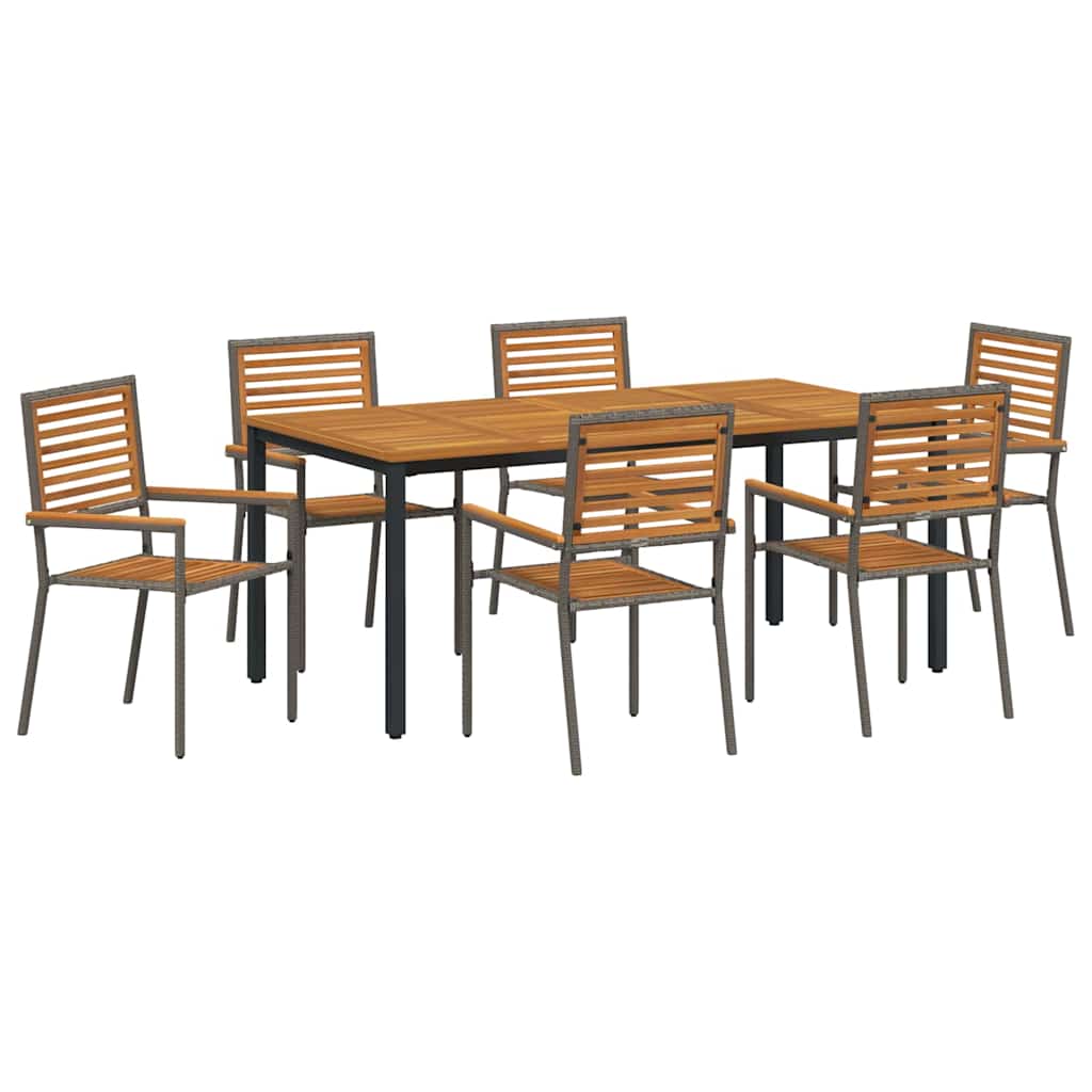 Σέτ φαγητού για κήπο 7 pcs Γκρι και Καφέ συνθετικό ρατάν - Pakobazaar