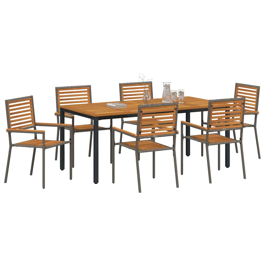 Σέτ φαγητού για κήπο 7 pcs Γκρι και Καφέ συνθετικό ρατάν - Pakobazaar
