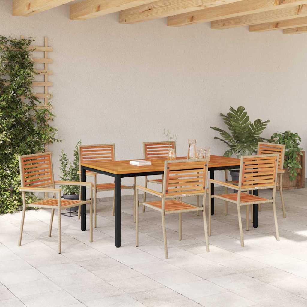 Σέτ φαγητού για κήπο 7 pcs Μπεζ και καφέ συνθετικό ρατάν - Pakobazaar