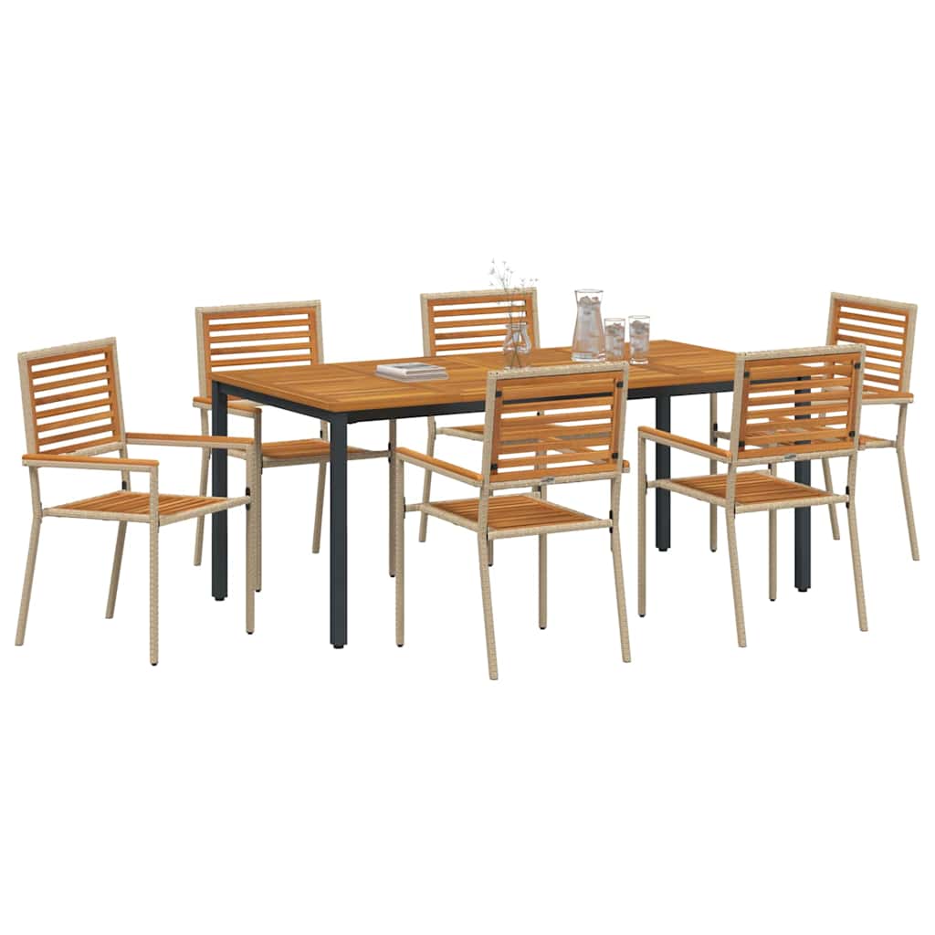 Σέτ φαγητού για κήπο 7 pcs Μπεζ και καφέ συνθετικό ρατάν - Pakobazaar