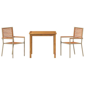 Σέτ φαγητού για κήπο 3 τμχ. Μπεζ Στερεό Ξύλο Ακακίας