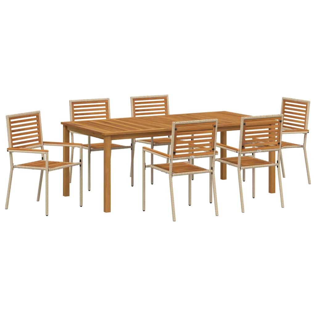 Σέτ φαγητού για κήπο 7 pcs Μπεζ Στερεό Ξύλο Ακακίας
