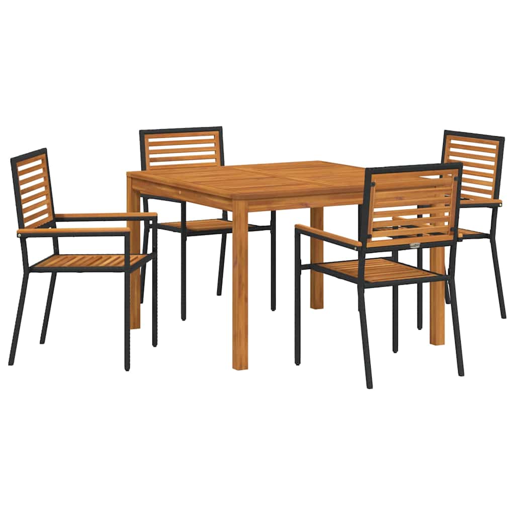 Σέτ φαγητού για κήπο 5 pcs Μαύρο Στερεό Ξύλο Ακακίας - Pakobazaar