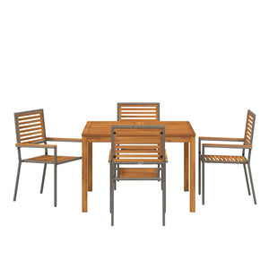 Σέτ φαγητού για κήπο 5 pcs Γκρι Στερεό Ξύλο Ακακίας - Pakobazaar