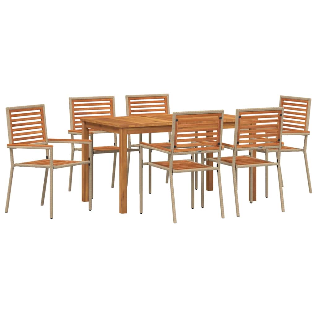Σέτ φαγητού για κήπο 7 pcs Μπεζ Στερεό Ξύλο Ακακίας - Pakobazaar