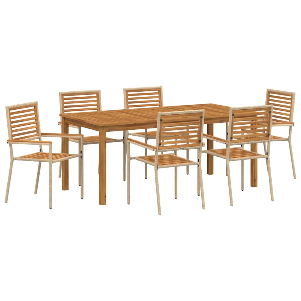 Σέτ φαγητού για κήπο 7 pcs Μπεζ Στερεό Ξύλο Ακακίας - Pakobazaar