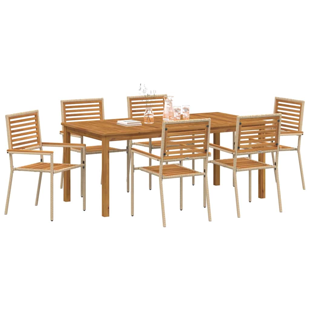 Σέτ φαγητού για κήπο 7 pcs Μπεζ Στερεό Ξύλο Ακακίας - Pakobazaar