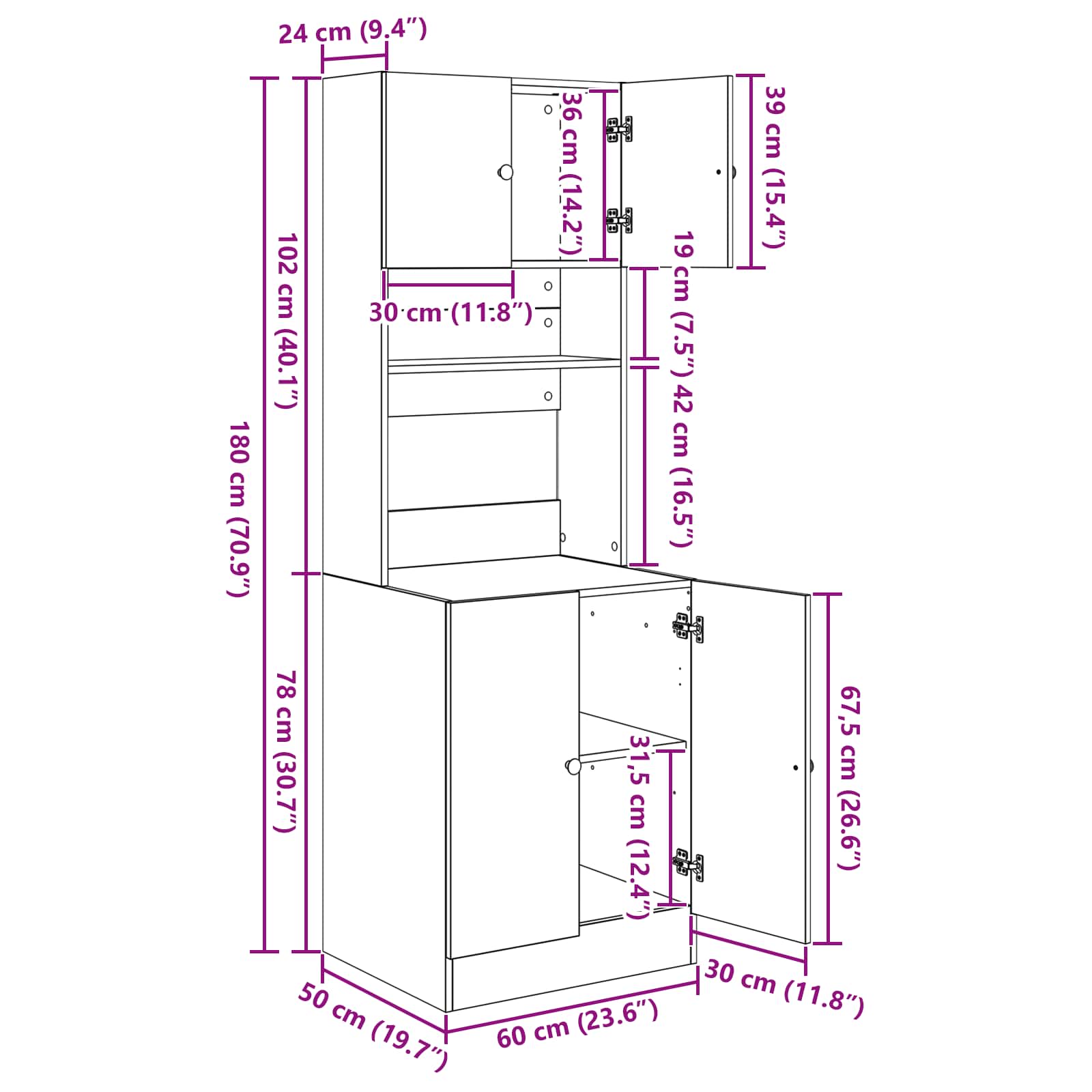 Πλαϊνός πάγκος κουζίνας Μαύρη Οξυά 60 x 50 x 180 εκ