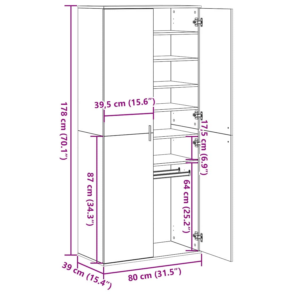 Γραφείο με ράφι Μαύρη δρυς 80 x 39 x 178 εκ Επεξεργασμένο ξύλο