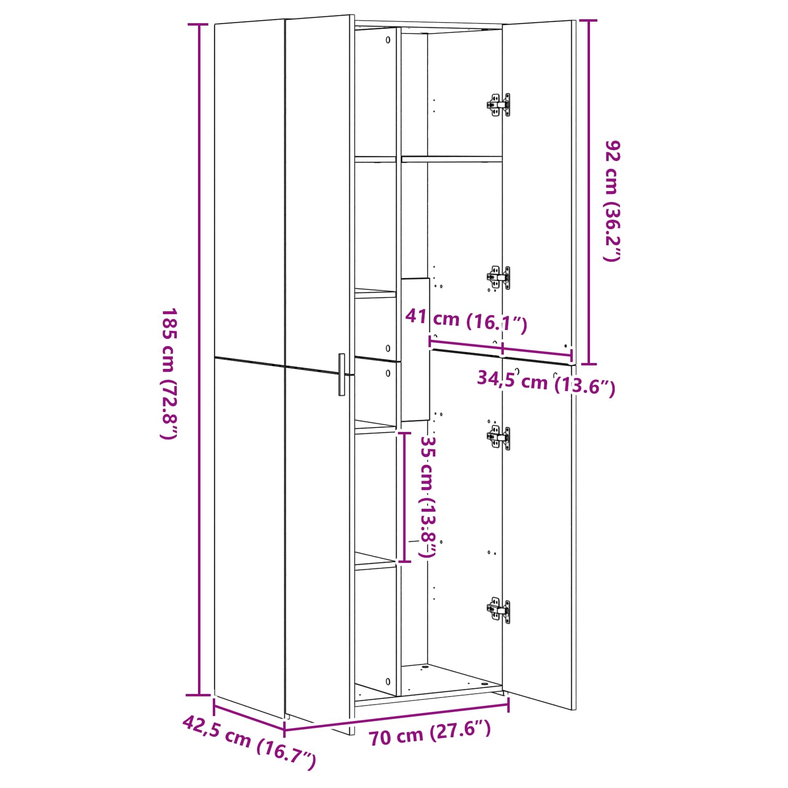Highboard artisan δρυς 70 x 42.5 x 185 εκ Επεξεργασμένο ξύλο