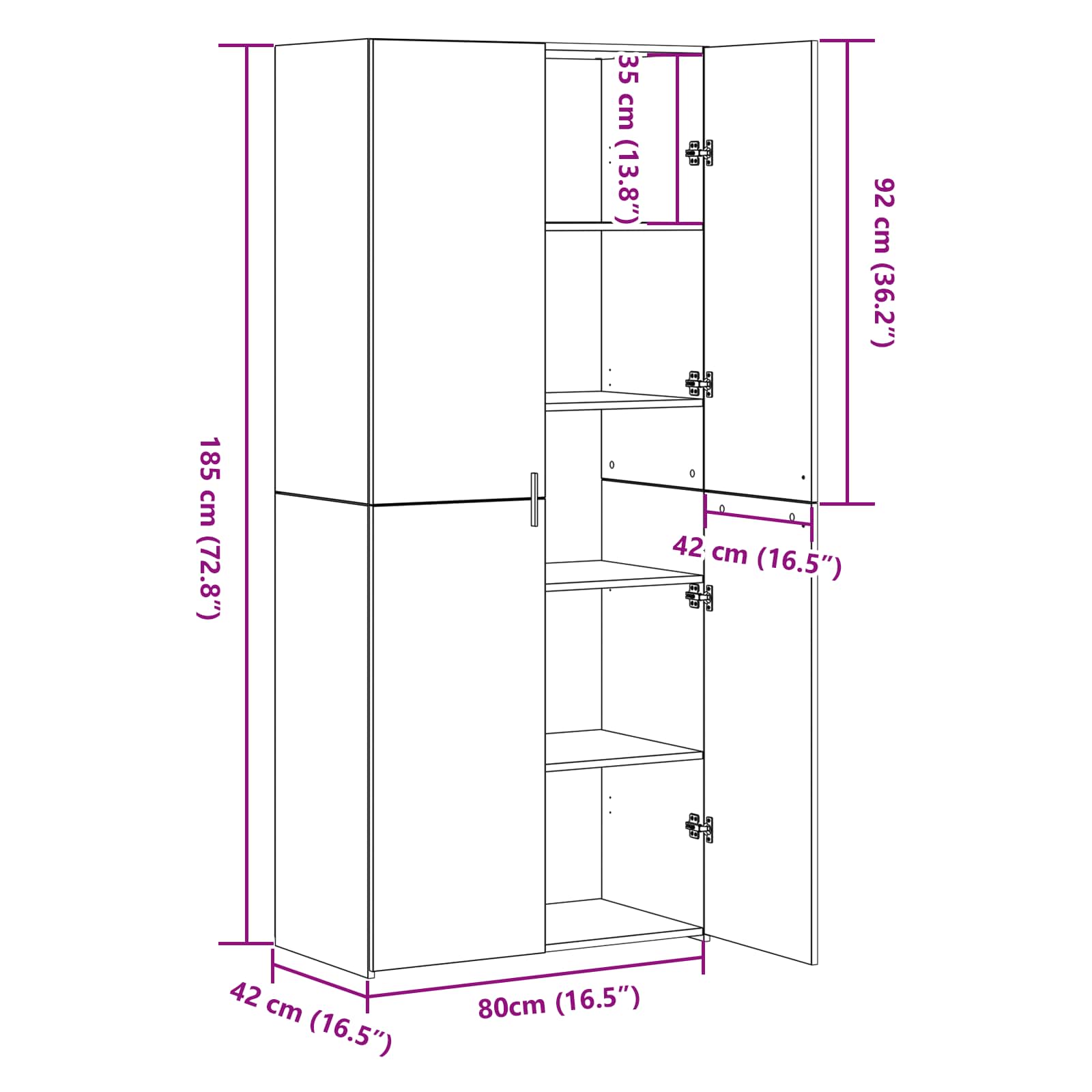 Highboard 2 pcs Μαύρη Οξυά 80 x 42 x 185 εκ