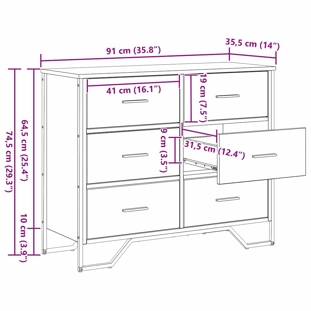 Κουτί με συρτάρια 2 pcs Μαύρη Οξυά 91 x 35,5 x 74,5 εκ.