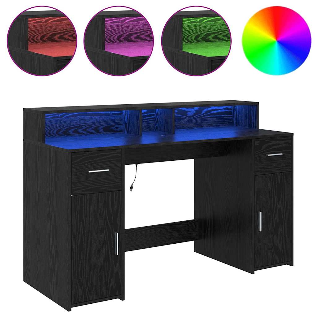 Γραφείο με ράφι Μαύρη δρυς 140 x 55 x 91 εκ. Επεξεργασμένο ξύλο