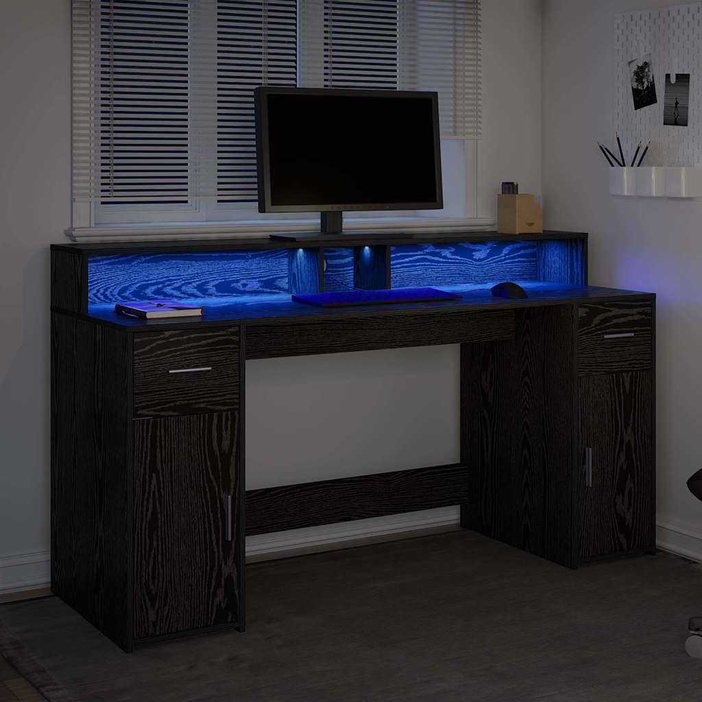 Γραφείο με ράφι Μαύρη δρυς 160 x 55 x 91 εκ. Επεξεργασμένο ξύλο