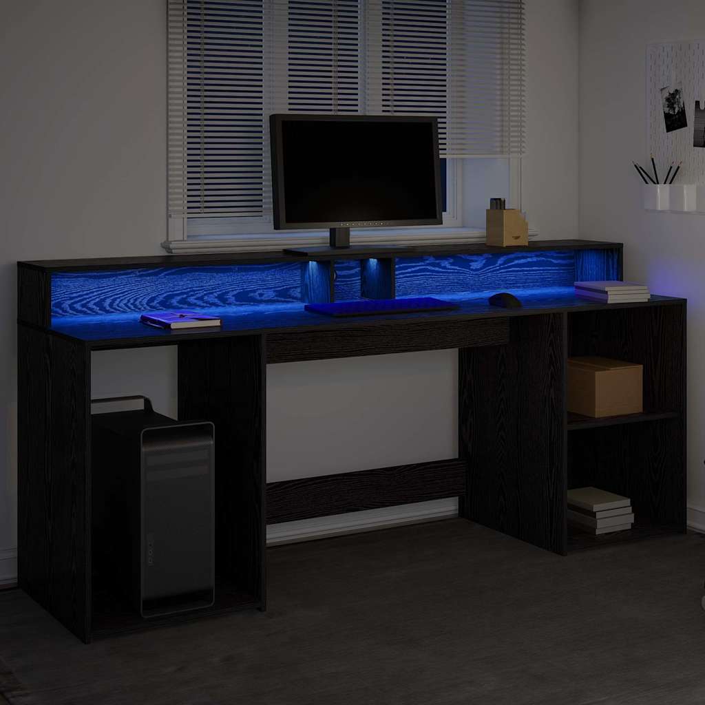 Γραφείο με ράφι Μαύρη δρυς 200 x 55 x 91 εκ. Επεξεργασμένο ξύλο