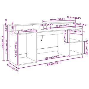 Γραφείο Μαύρη δρυς 200 x 55 x 91 εκ. Επεξεργασμένο ξύλο
