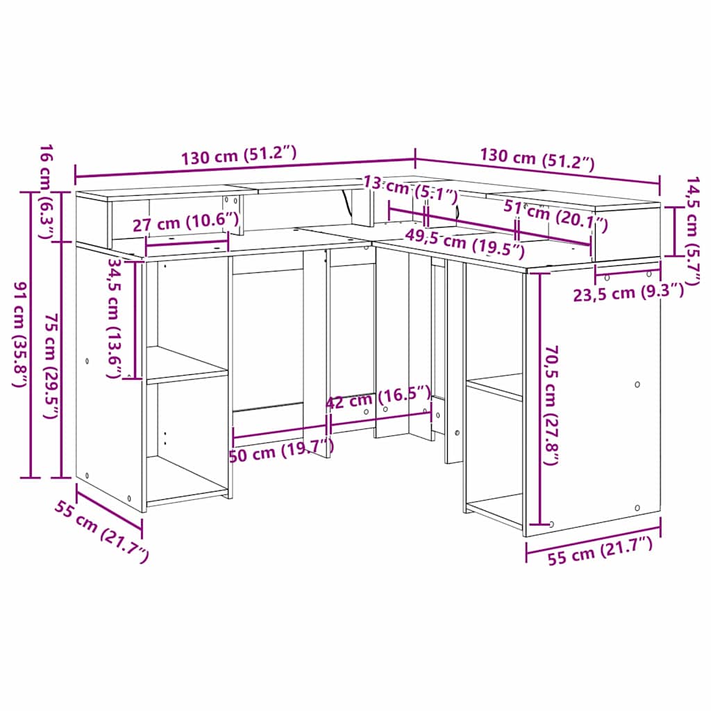 Γραφείο Μαύρη Οξυά 130 x 130 x 91 εκ. Επεξεργασμένο ξύλο