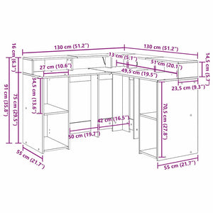 Γραφείο Μαύρη Οξυά Επεξεργασμένο ξύλο 130 x 130 x 91 εκ.