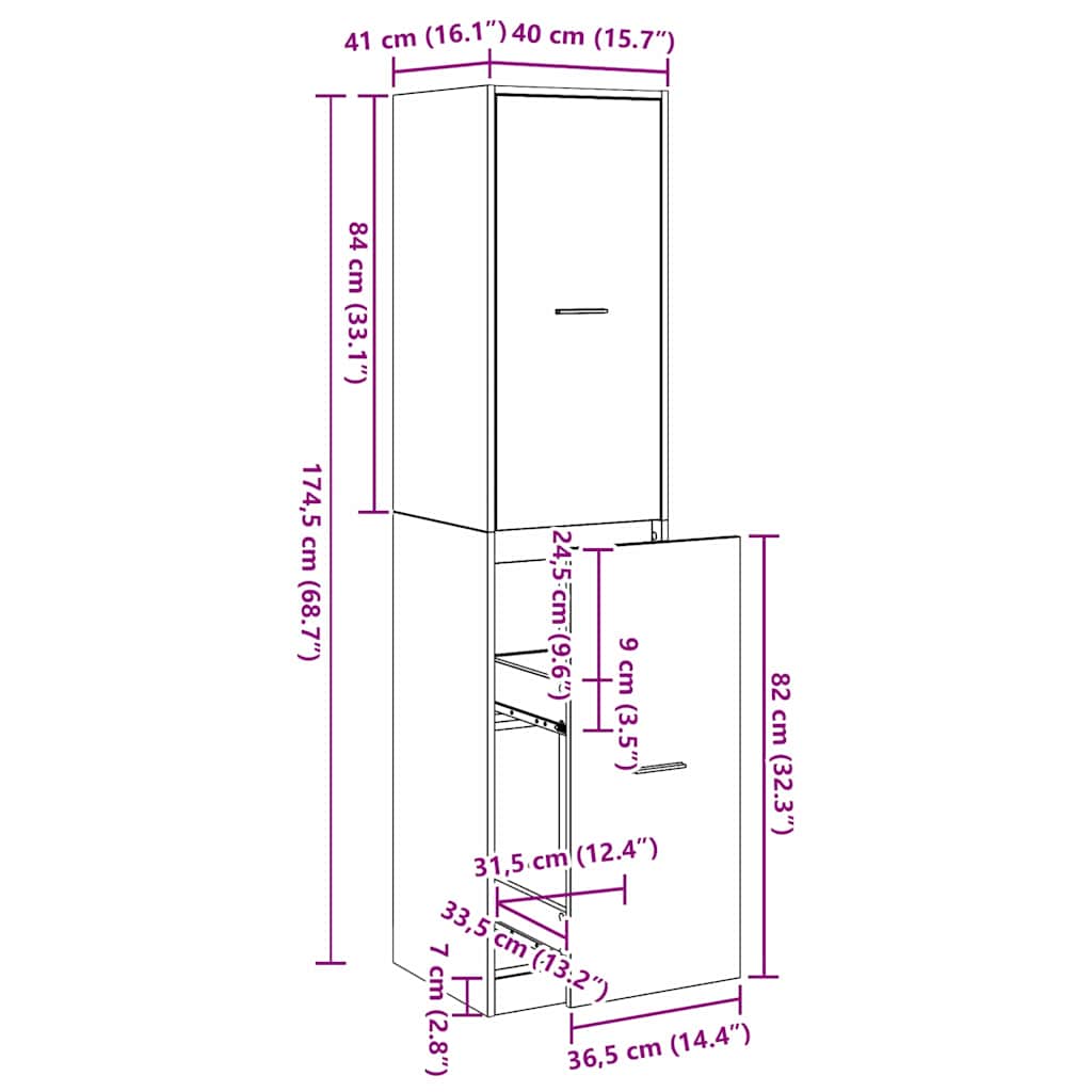 Φαρμακοποιϊκή Ντουλάπα Μαύρη δρυς 40 x 41 x 174.5 εκ.