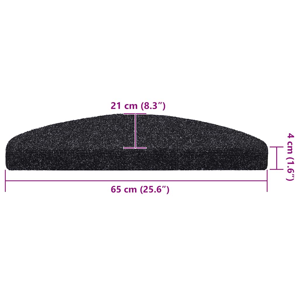 Πατάκια Σκαλιών Αυτοκόλλητα 30 τεμ. Μαύρα Ημίστρογγυλά Μεγάλα 65x21x4 εκ. - Pakobazaar
