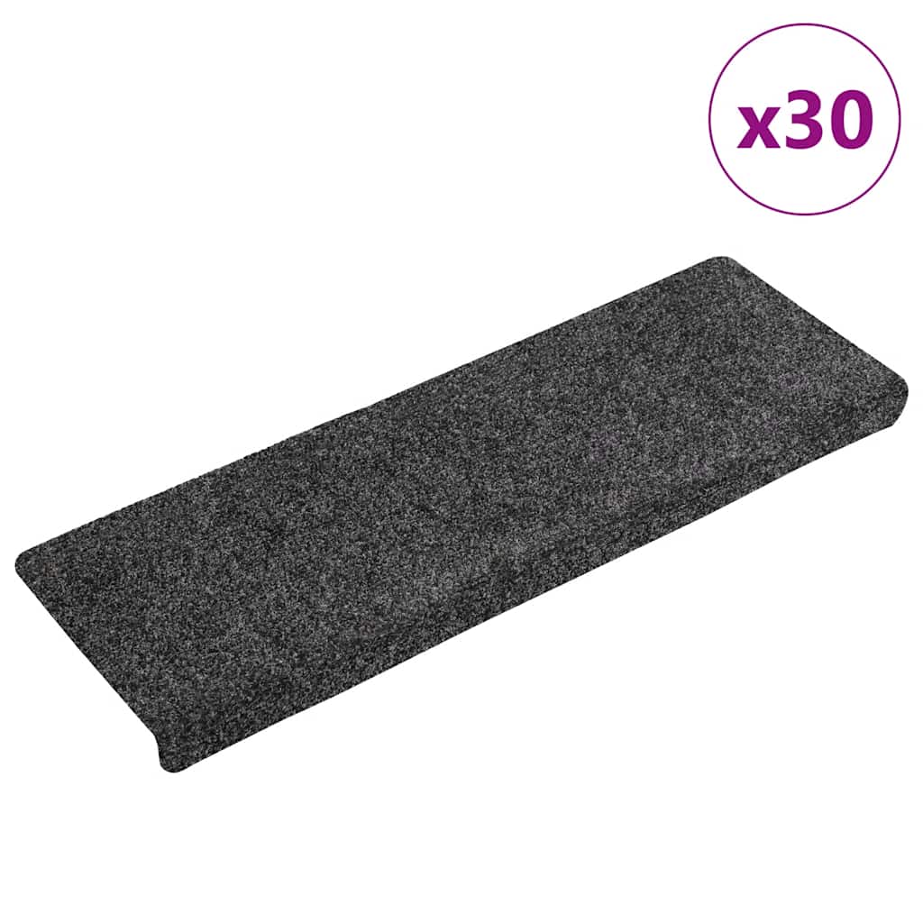 Αυτοκόλλητα Πατάκια Σκαλιών 30 τεμ. Σκούρο Γκρι Ορθογώνια Άκρη 65x21x4 εκ.