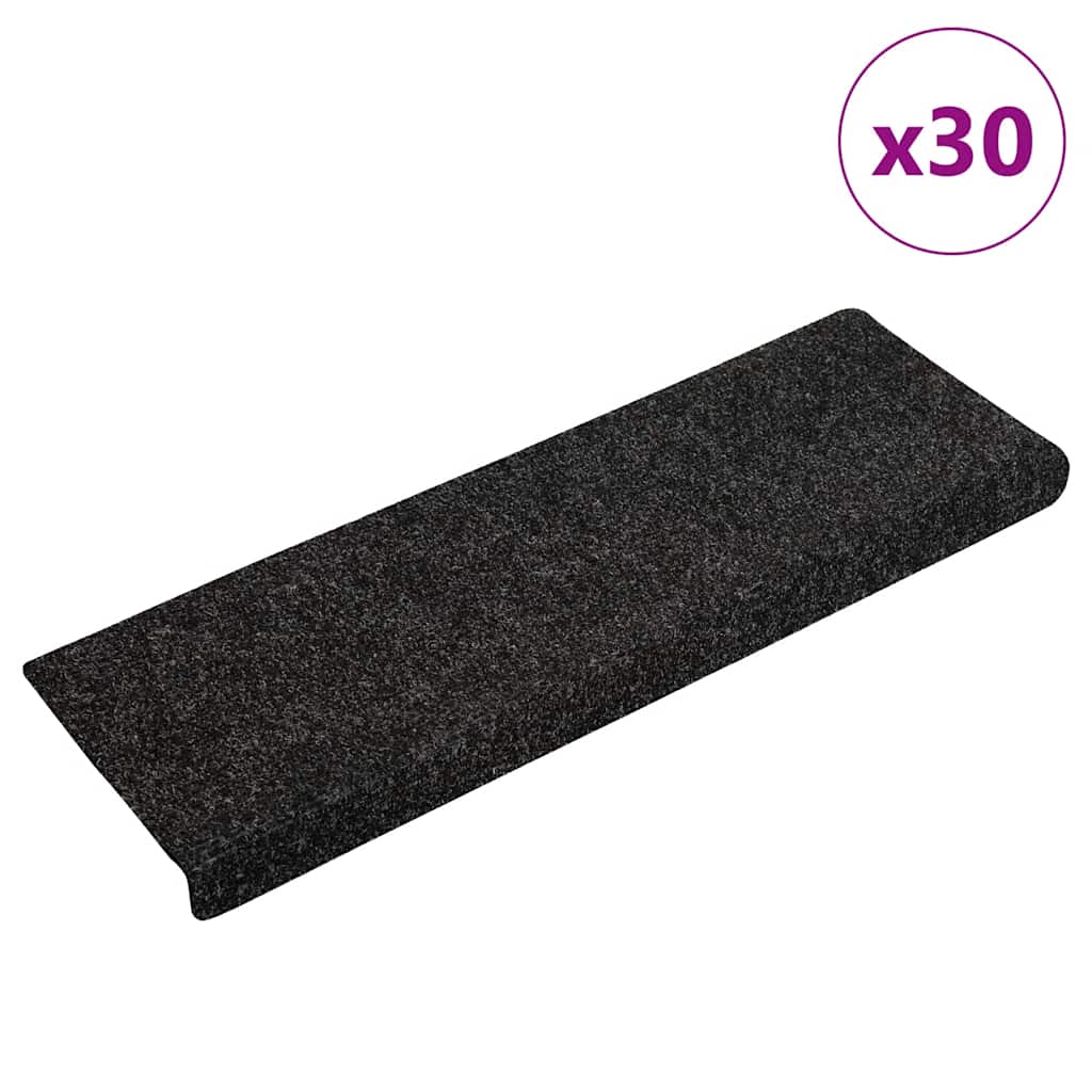 Αυτοκόλλητα Πατάκια Σκαλιών 30 τεμ. 65x21x4 εκ. Μαύρα Ορθογώνια Άκρα - Pakobazaar
