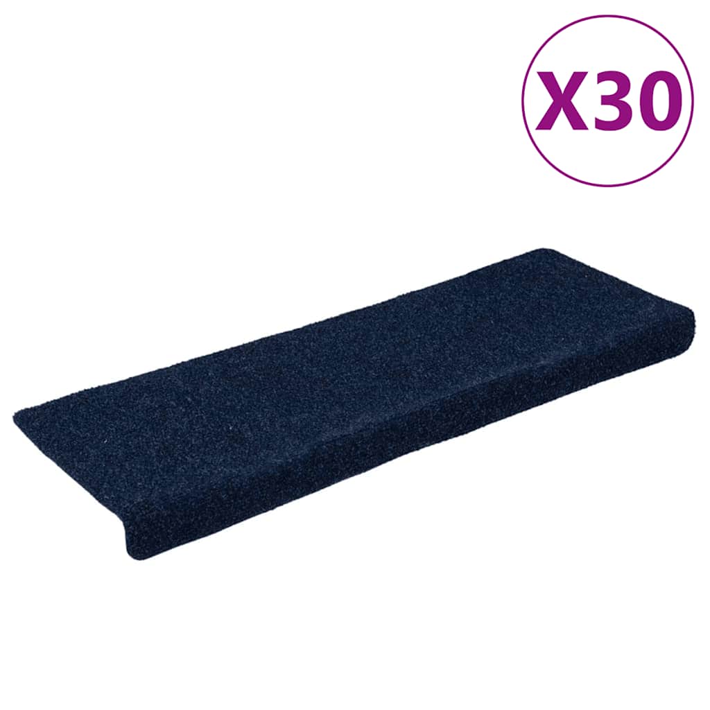 Πατάκια Σκαλιών Αυτοκόλλητα 30 τεμ. 65x21x4 εκ. Μπλε Ναυτικό με Ορθογώνια Άκρη