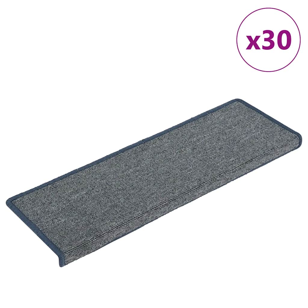Πατάκια Σκαλιών 30 τεμ. 65x21x4 εκ. Ανοιχτό Γκρι και Μπλε Ορθογώνια Άκρη