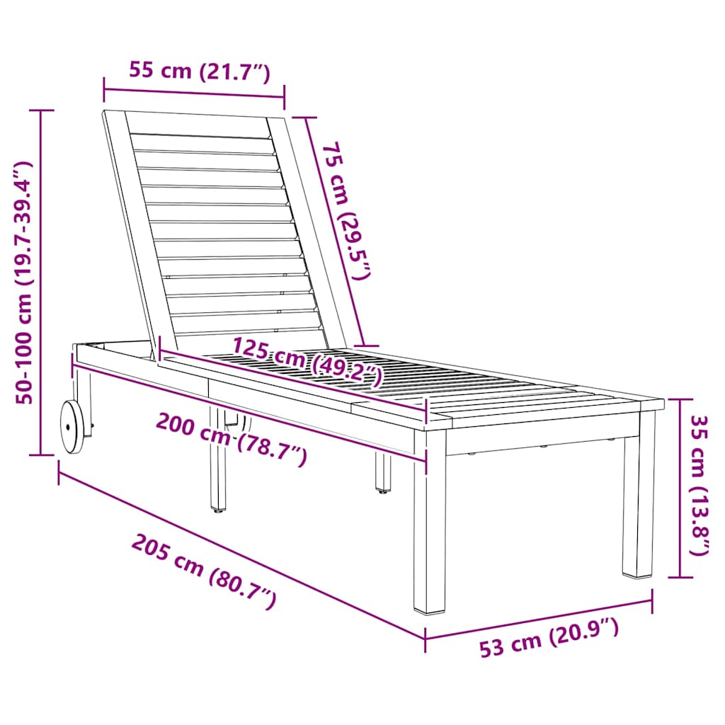 Ξαπλώστρα 2-πρόσωπο 3 pcs Καφέ Στερεό Ξύλο Ακακίας