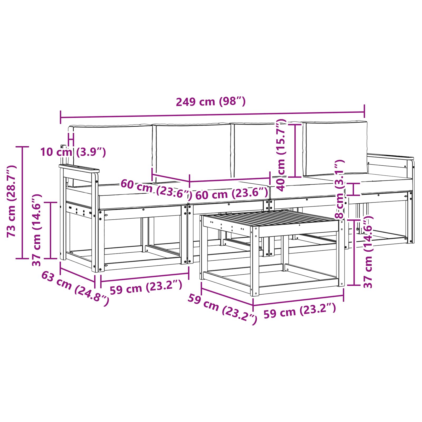 Σειρά Καναπέ Εξωτερικού με μαξιλάρι 5 pcs Φυσικό και Κρέμα - Pakobazaar