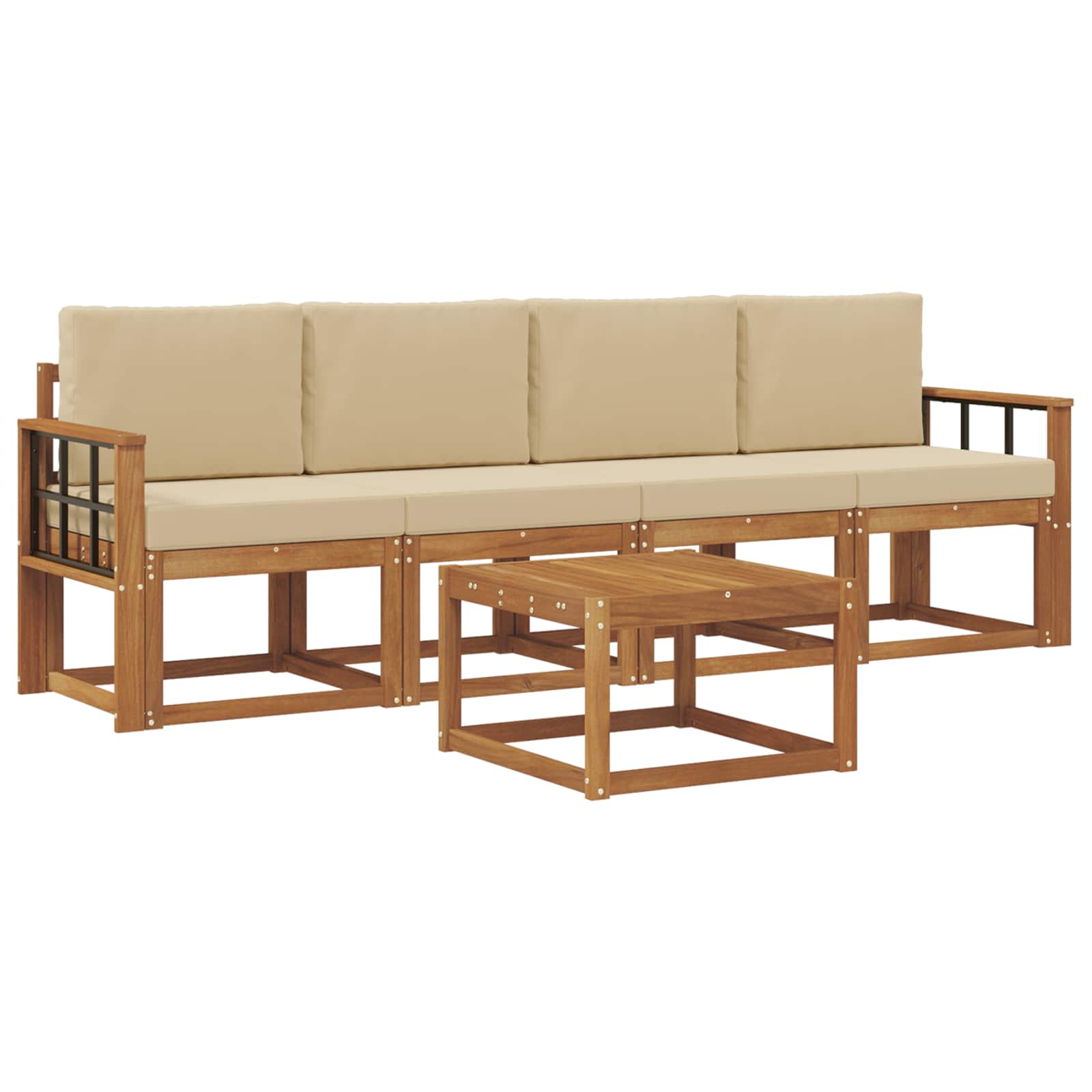 Σειρά Καναπέ Εξωτερικού με μαξιλάρι 5 pcs Φυσικό και Μπεζ - Pakobazaar