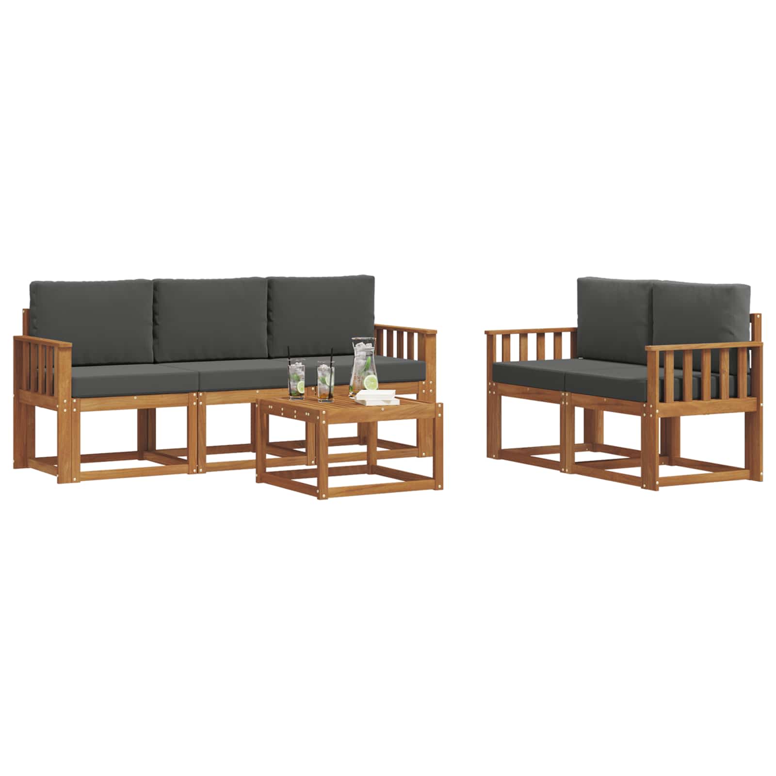 Σειρά Καναπέ Εξωτερικού Φυσικό και Ανθρακί Στερεό Ξύλο Ακακίας - Pakobazaar