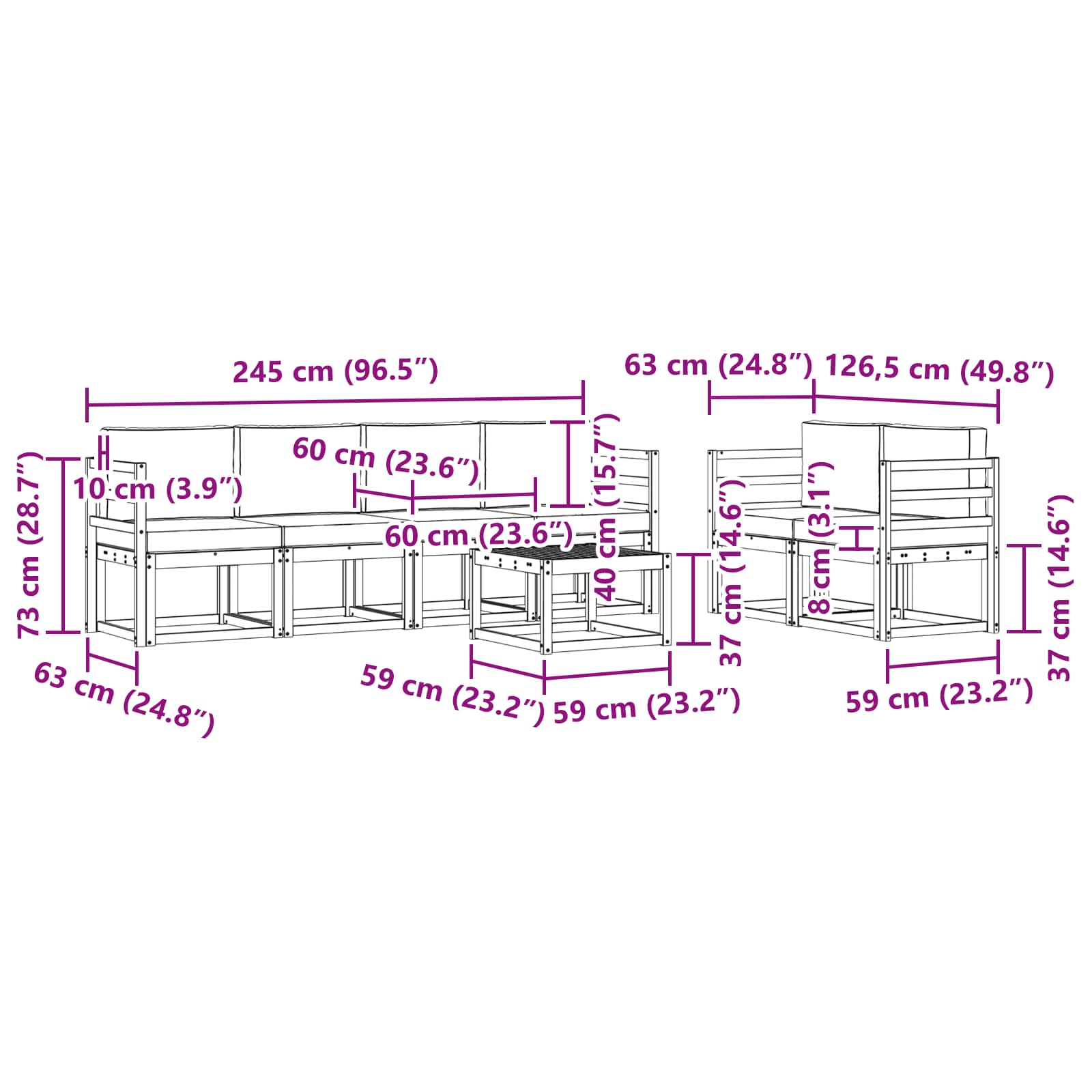 Σειρά Καναπέ Εξωτερικού με μαξιλάρι 7 pcs Φυσικό και Μπεζ - Pakobazaar