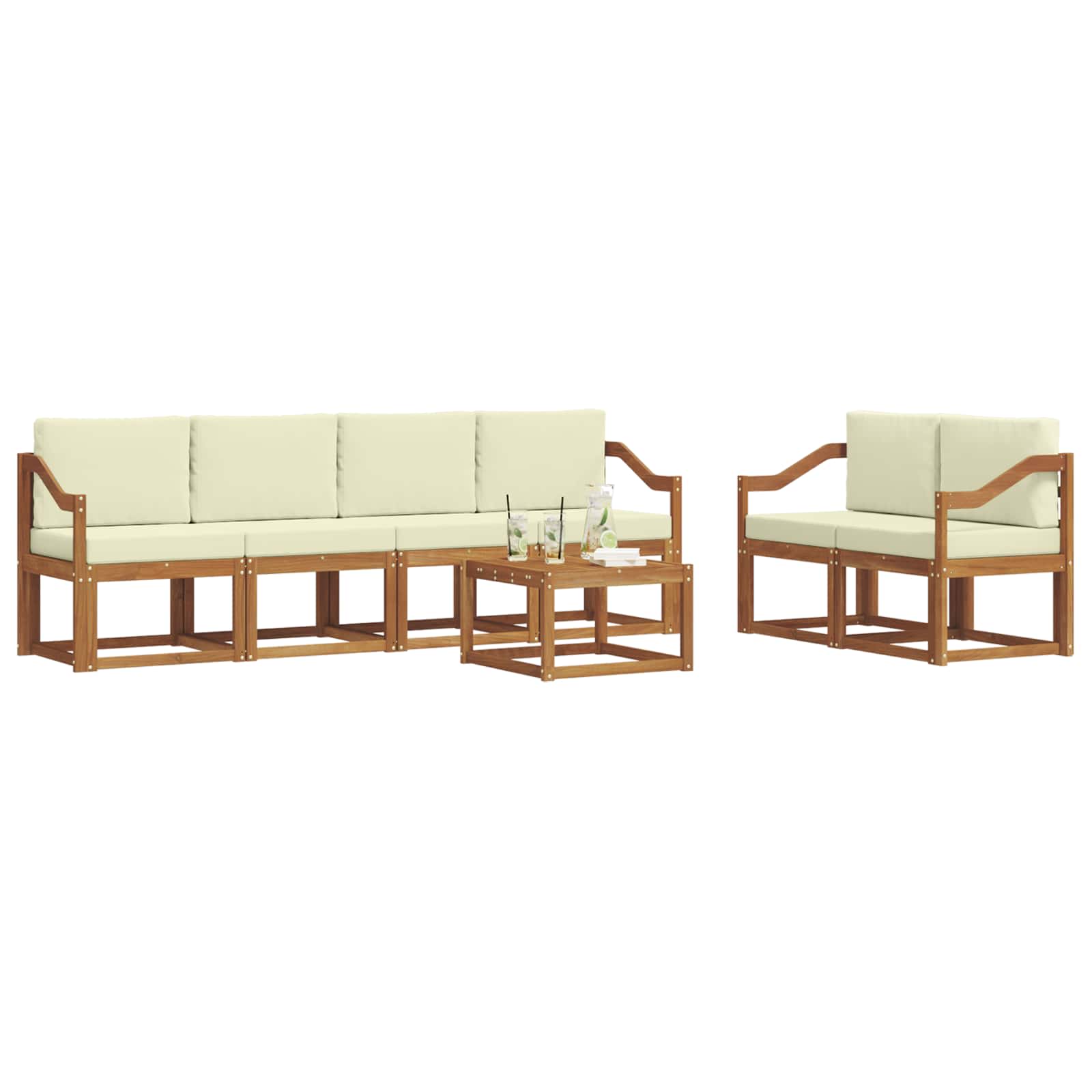 Σειρά Καναπέ Εξωτερικού με μαξιλάρι 7 pcs Φυσικό και Κρέμα - Pakobazaar